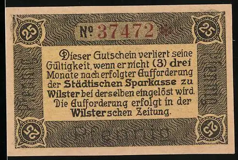 Notgeld Wilster, 25 Pfennig, Städtische Sparkasse, Wappen und Putten