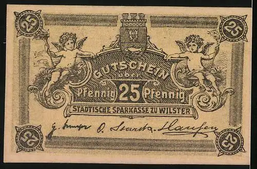 Notgeld Wilster, 25 Pfennig, Städtische Sparkasse, Wappen und Putten