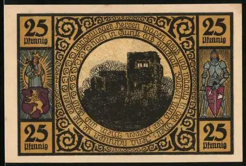Notgeld Lobeda 1921, 25 Pfennig, Ruine, Altes Haus mit Toreinfahrt