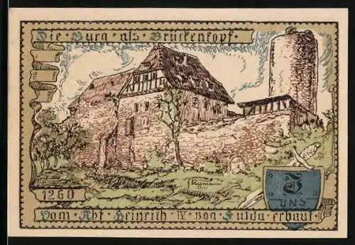 Notgeld Vacha 1921, 75 Pfennig, Burg als Brückenkopf, Wappen