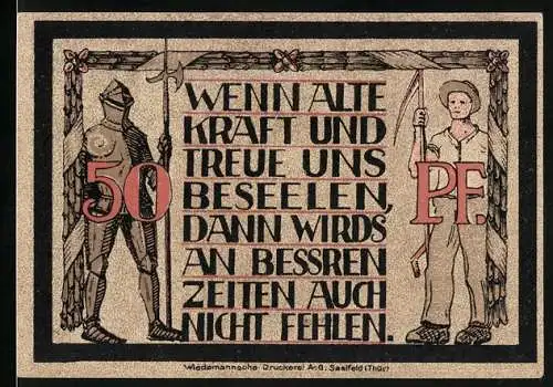 Notgeld Lauenstein, 50 Pfennig, Ritter und Bauer