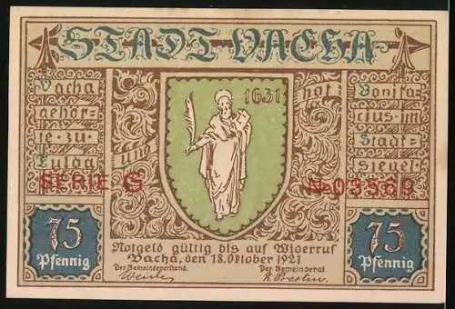 Notgeld Vacha 1921, 75 Pfennig, Vitus-Brunnen