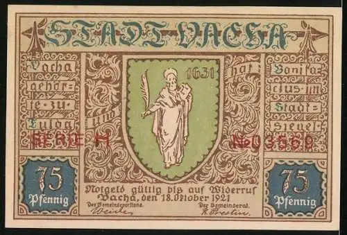 Notgeld Vacha 1921, 75 Pfennig, Realgymnasium