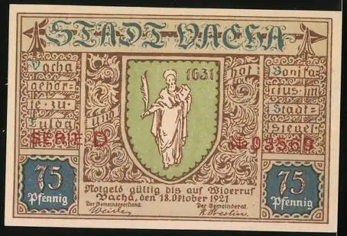 Notgeld Vacha 1921, 75 Pfennig, Storchenturm