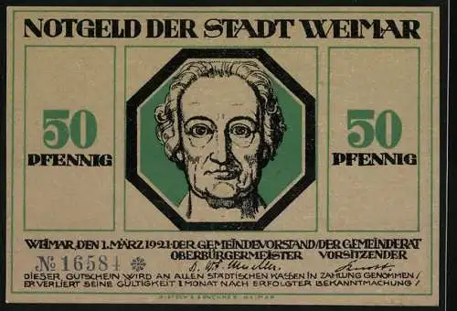 Notgeld Weimar 1921, 50 Pfennig, Goethe