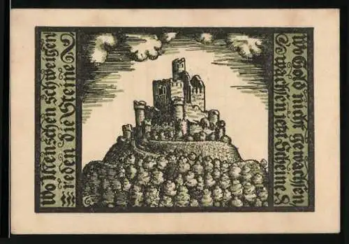 Notgeld Schalkau /Thür. 1921, 50 Pfennig, Burg, Wappen