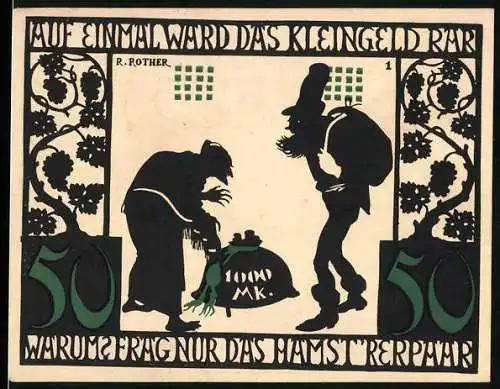 Notgeld Kitzingen a. M. 1921, 50 Pfennig, Hamsterpaar, Ortsansicht