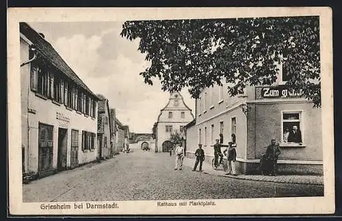 AK Griesheim bei Darmstadt, Rathaus mit Marktplatz