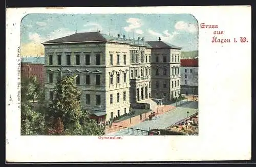 AK Hagen i. W., Gymnasium aus der Vogelschau