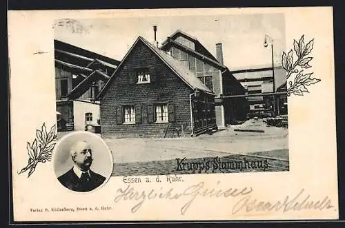 AK Essen a. d. Ruhr, Krupp Portrait und Stammhaus