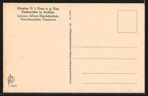 AK Eschweiler, Kloster U. l. Frau v. g. Rat, Lyzeum, höhere Handelsschule, Gewerbeschule, Pensionat, Ostseite