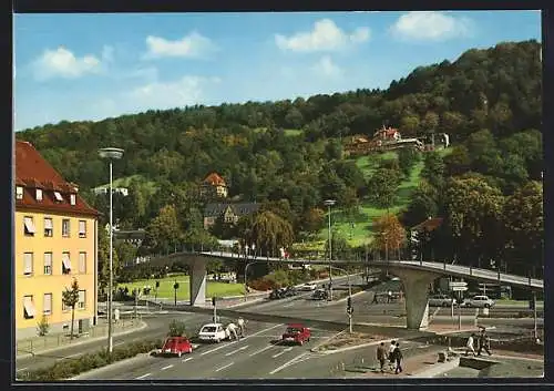 AK Freiburg, Fussgängerbrücke beim Stadtgarten