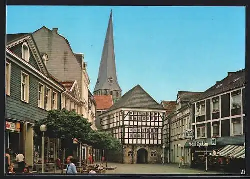 AK Hattingen / Ruhr, Untermarkt, altes Rathaus und St. Georgskirche