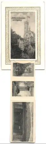 Leporello-AK Lichtenstein, Schloss und Umgebung, Rossbergturm, Traifelberghotel, Gestüt St. Johann, Echazquelle