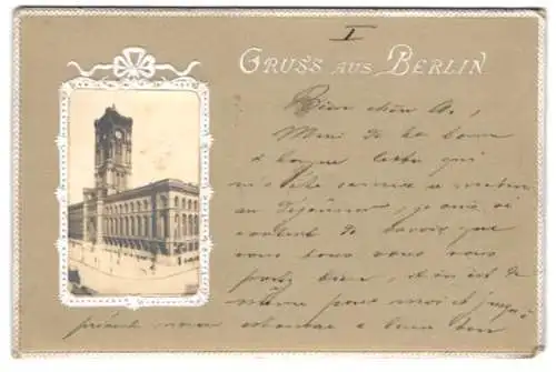 AK Berlin, Rotes Rathaus, Königstrasse, geprägtes weisses Passepartout