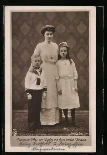 AK Pinzessin Max von Baden mit ihren beiden Kindern