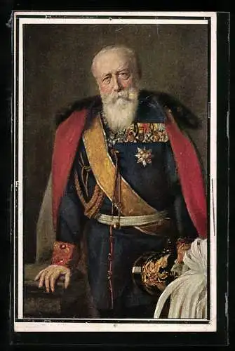 AK Grossherzog Friedrich von Baden in Uniform mit Orden und Umhang