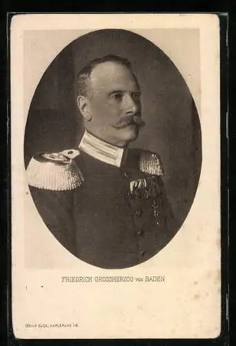 AK Grossherzog Friedrich von Baden, Portrait in Uniform