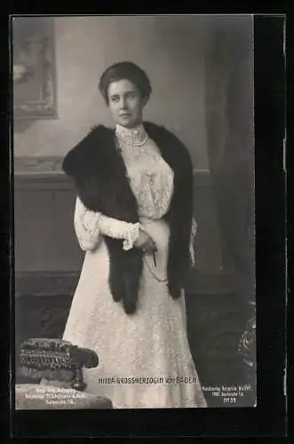 AK Grossherzogin Hilda von Baden mit Pelzstola