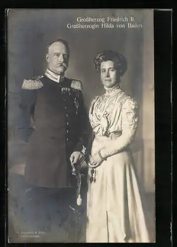 AK Grossherzog Friedrich II. und Grossherzogin Hilda von Baden, Portrait