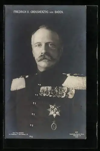 AK Grossherzog Friedrich II. von Baden in Uniform mit Epauletten