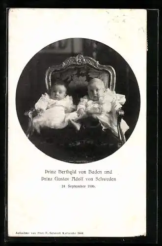AK Prinz Berthold von Baden & Prinz Gustav Adolf von Schweden als Kleinkinder 24. September 1906