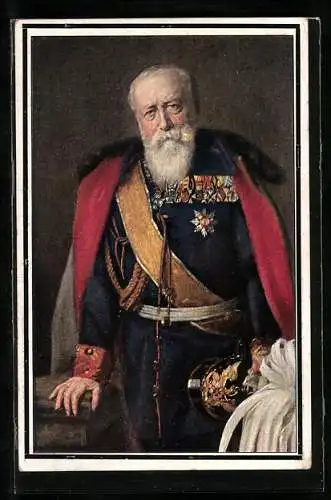 AK Grossherzog Friedrich von Baden in Uniform mit Orden und Umhang