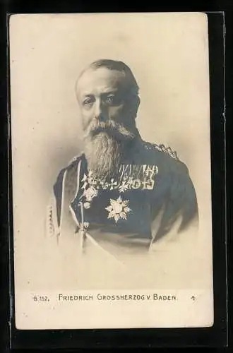 AK Grossherzog Friedrich von Baden, Portrait in hochdekorierter Uniform
