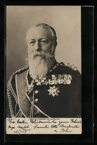 AK Grossherzog Friedrich von Baden, Portrait im Uniformrock