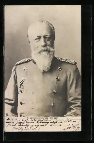 AK Friedrich Grossherzog von Baden in Uniform