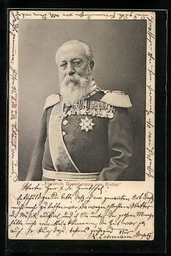 AK Friedrich, Grossherzog von Baden in Uniform mit Orden und Schärpe