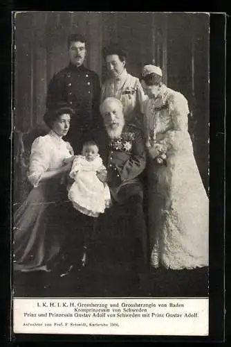 AK Grossherzog & Grossherzogin von Baden, Kronprinzessin von Schweden, Prinz & Prinzessin Gustav Adolf v. Schweden