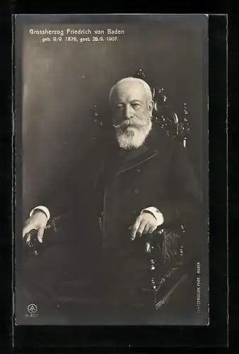 AK Grossherzog Friedrich I. von Baden in einem Sessel