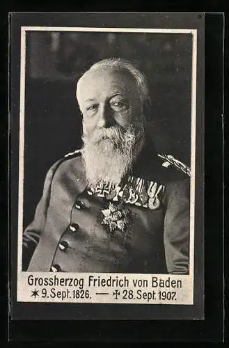 AK Portrait des sitzenden Grossherzogs Friedrich von Baden in ordensbehangener Uniform