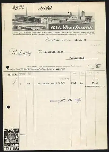 Rechnung Emsdetten 1937, B. W. Stroetmann, Textil-Fabrikation, Das Hauptwerk und das Filialwerk Laer