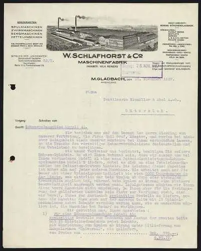Rechnung M. Gladbach 1927, W. Schlafhorst & Co., Maschinenfabrik, Das Fabrikgelände mit eigener Gleisanlage