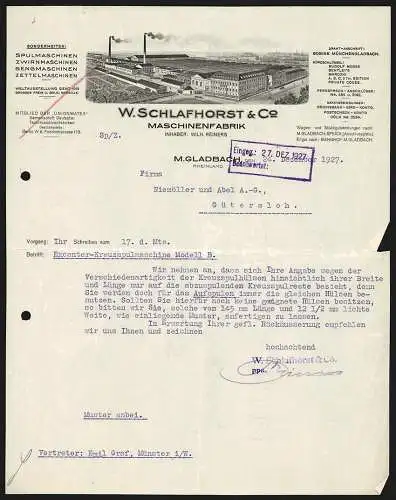 Rechnung M. Gladbach 1927, W. Schlafhorst & Co., Maschinenfabrik, Das Betriebsgelände mit eigener Gleisanlage