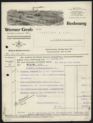 Rechnung Köln-Ehrenfeld 1922, Werner Geub GmbH, Maschinenfabrik und Eisengiesserei, Das Betriebsgelände mit Gleisanlage