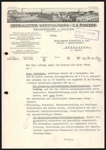 Rechnung Neugersdorf in Sachsen 1936, C. A. Roscher, Oberlausitzer Webstuhlfabrik, Das Hauptwerk und Filiale Georgswalde