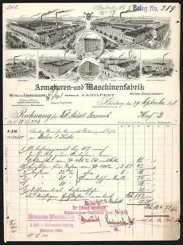 Rechnung Nürnberg 1898, Armaturen- und Maschinenfabrik AG, Ansicht acht verschiedener Niederlassungen