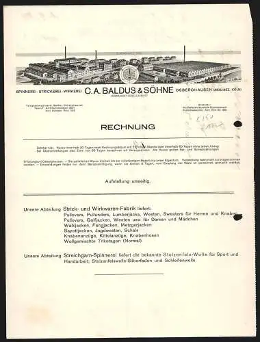 Rechnung Köln-Osberghausen 1934, C. A. Baldus & Söhne, Textil-Fabrik, Gesamtansicht der Fabrikanlage, Arbeiterkolonie