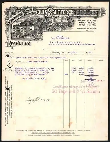 Rechnung Heidelberg 1915, Louis Sautter, Zuckerwaaren-Fabrik, Pferdebahn an der Geschäftsstelle, Preis-Medaille