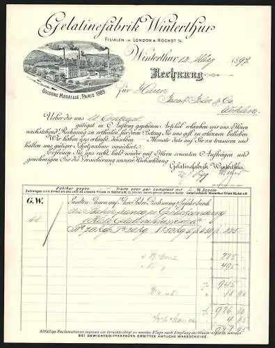 Rechnung Winterthur 1897, Gelatinefabrik Winterthur, Das Betriebsgelände mit einer Gleisanlage