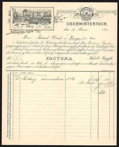 Rechnung Oberwinterthur 1896, Firma Jakob Jaeggli, Transportkutschen am Betriebsgelände, Schutzmarke