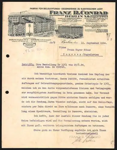 Rechnung Berlin 1924, Franz R. Conrad, Fabrik für Beleuchtungsgegenstände, Ansicht zweier Geschäftsstellen