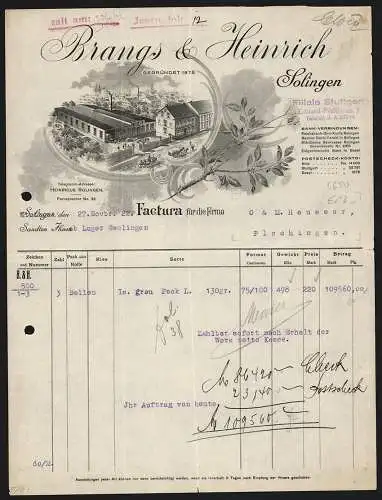 Rechnung Solingen 1922, Firma Brangs & Heinrich, Transportkutschen am Fabrikgelände