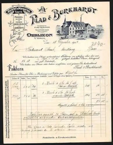 Rechnung Oerlikon 1914, Flad & Burkhardt, Kochfett- & Margarine-Fabrik, Transportkutschen an der Geschäftsstelle