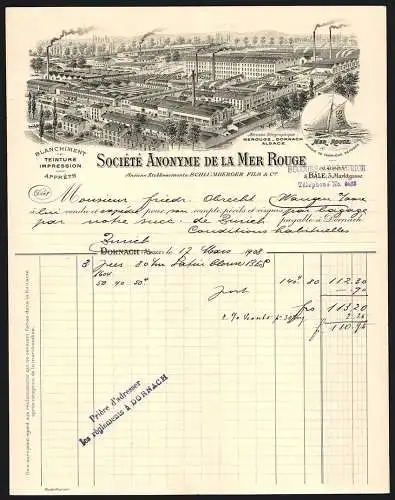 Rechnung Dornach 1908, Société Anonyme de la Mer Rouge, Blanchiment, Teinture Impression & Appréts, Betriebsansicht