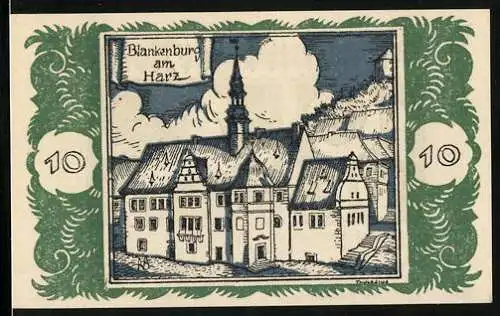 Notgeld Braunschweig 1921, 10 Pfennig, Blankenburg am Harz, Rathaus
