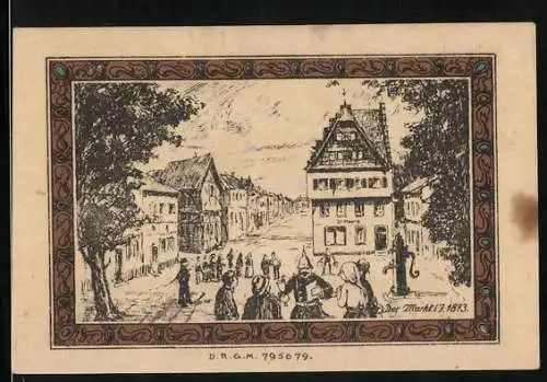 Notgeld Brühl bei Köln 1922, 50 Pfennig, Der Markt i. J. 1873